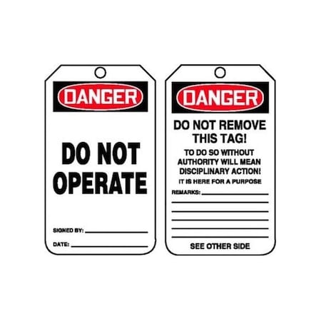 Accuform Safety Tags, DANGER DO NOT OPERATE, 8.5inx 3.875in, PF-Cardstock, 25PK MDT276CTP
